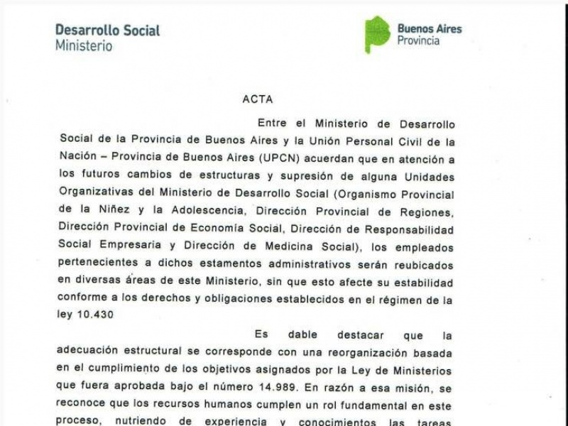 Cambios en Desarrollo Social: UPCN intervino para garantizar la continuidad laboral de 170 trabajadores