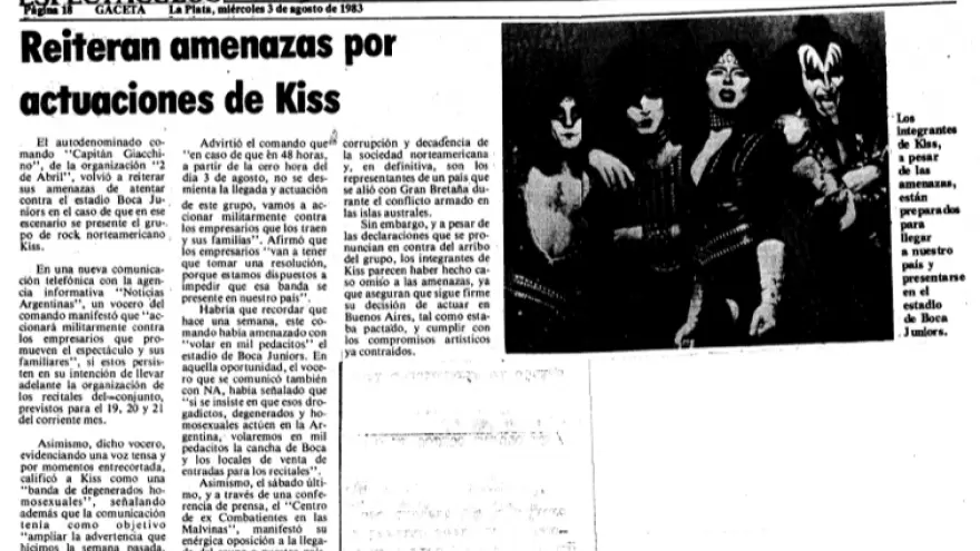 Rock, espías y policías (VI): Una amenaza de bomba bloquea a Kiss en Argentina